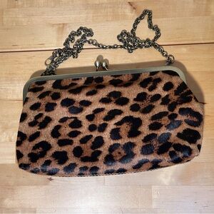 Patricia Nash Coronella Leopard Print Calf Hair  Chain Clutch